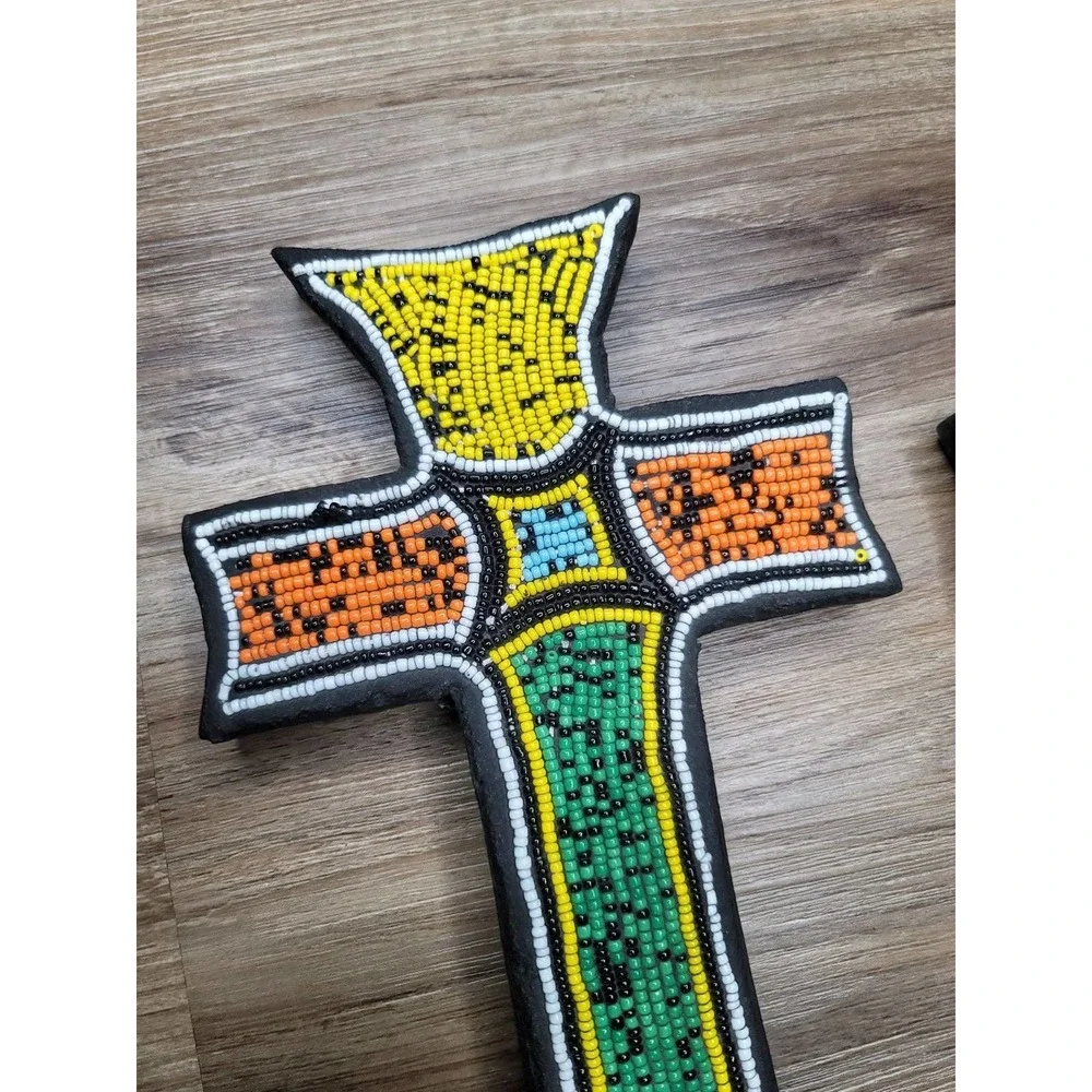 Handmade Custom Wooden Beaded Crosses Ghana West Africa Wall Decor